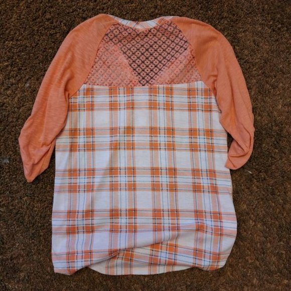 Women's Peach Plaid Fall LS T - Picture 2 of 2